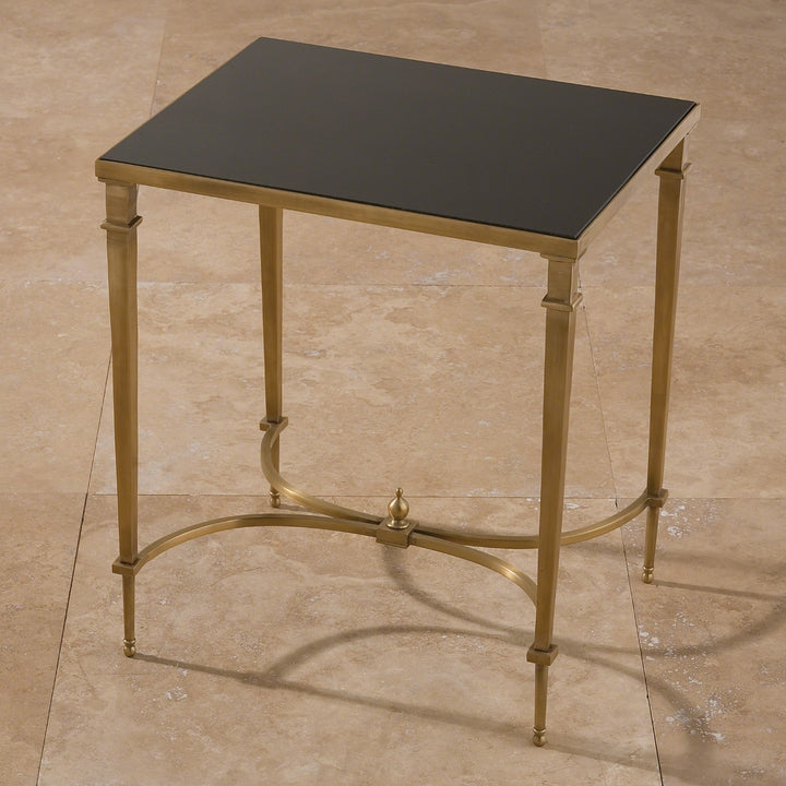 Rectangular French Square Leg Table - Brass and Black Granite