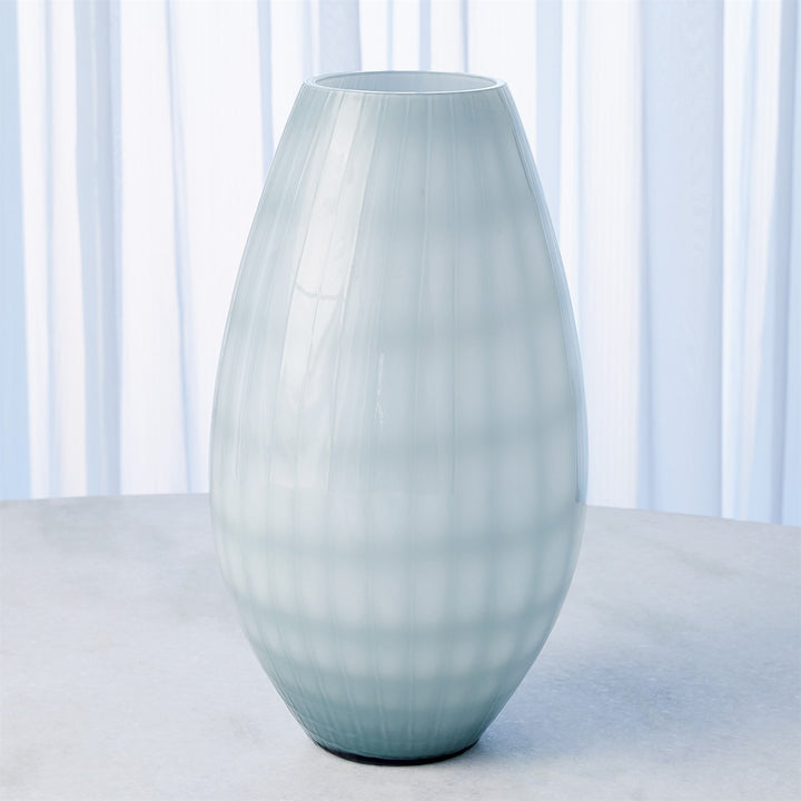 Cased Glass Grid Vase - Blue/Grey  - Large