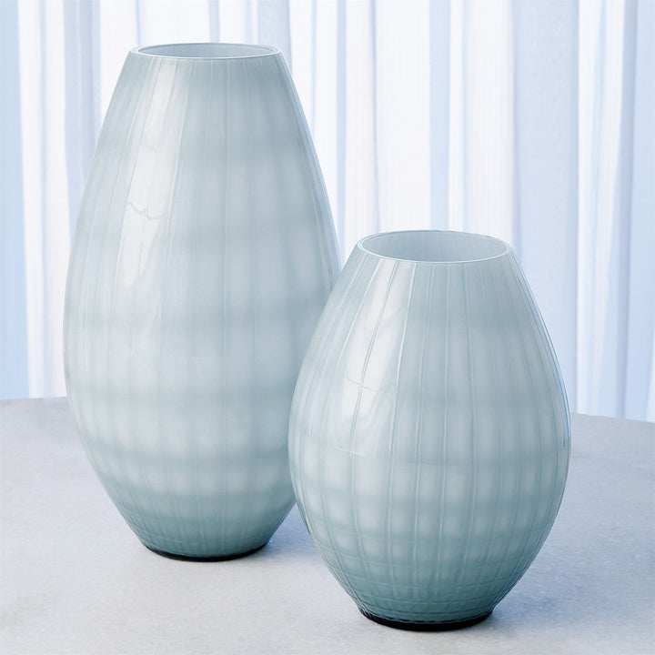 Cased Glass Grid Vase - Blue/Grey - Small