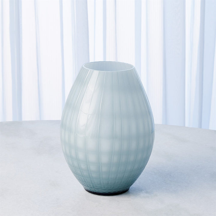 Cased Glass Grid Vase - Blue/Grey - Small