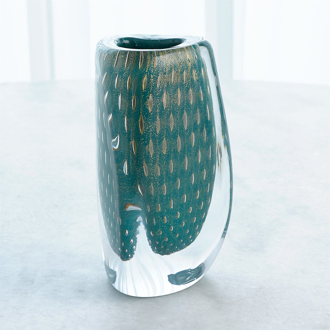 Triangular Bubbled Vase - Green/Azure