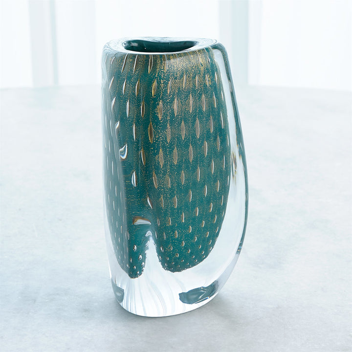 Triangular Bubbled Vase - Green/Azure