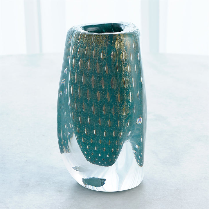 Triangular Bubbled Vase - Green/Azure