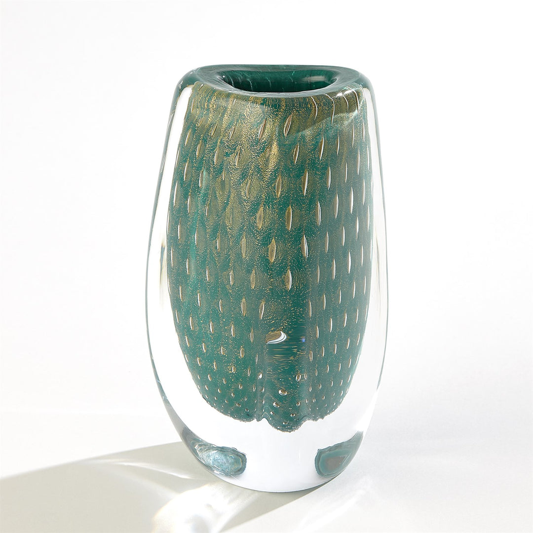 Triangular Bubbled Vase - Green/Azure