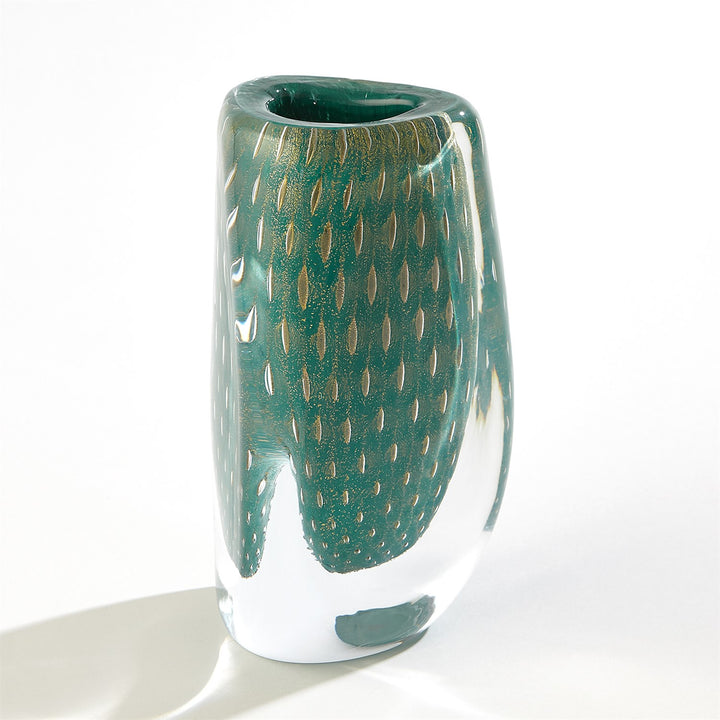 Triangular Bubbled Vase - Green/Azure