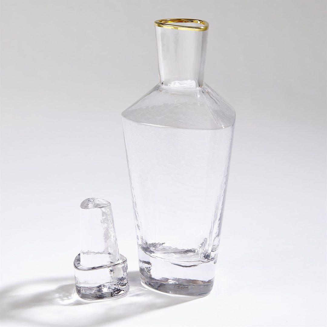 Hammered Decanter - Clear with Gold Rim