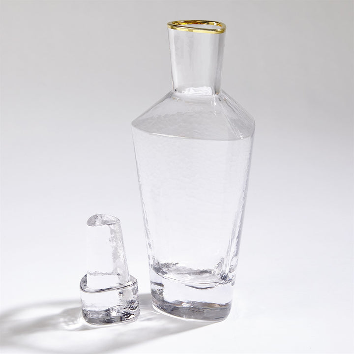 Hammered Decanter - Clear with Gold Rim
