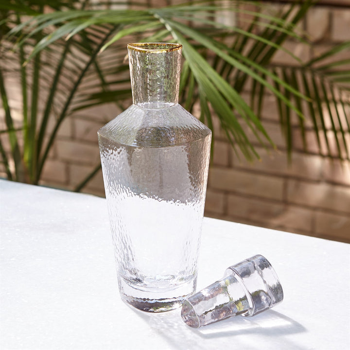 Hammered Decanter - Clear with Gold Rim