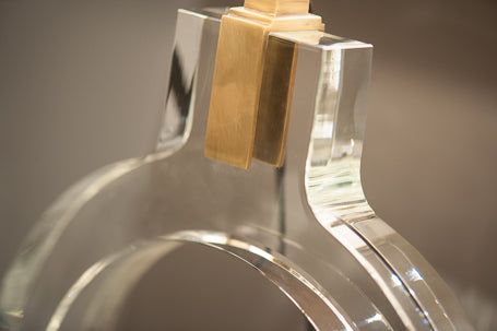 Ring Form Large Table Lamp in Crystal with Natural Paper Shade