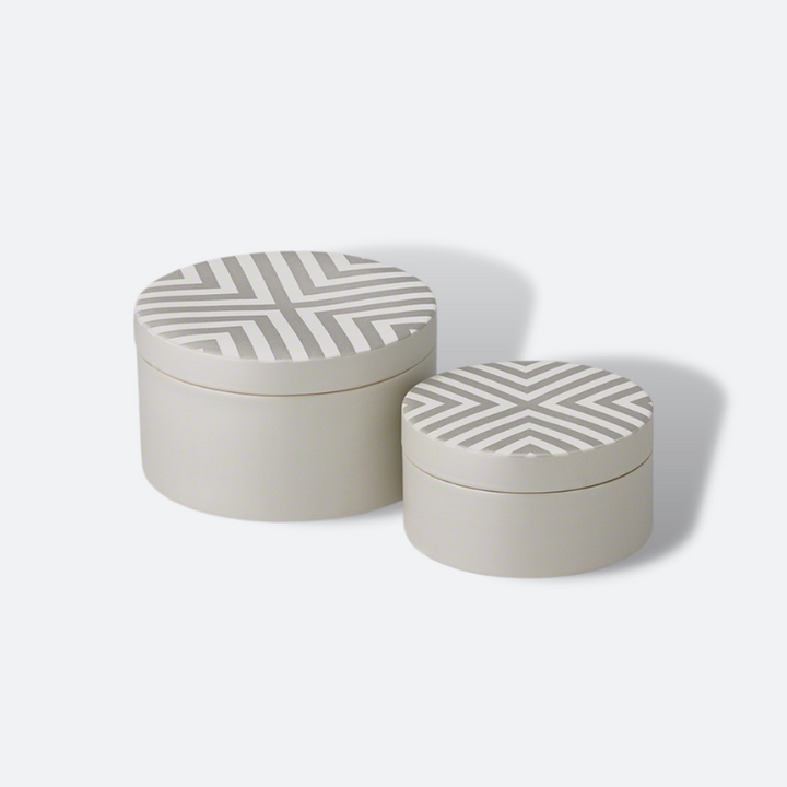 Chevron Round Box - Matte & White - Large