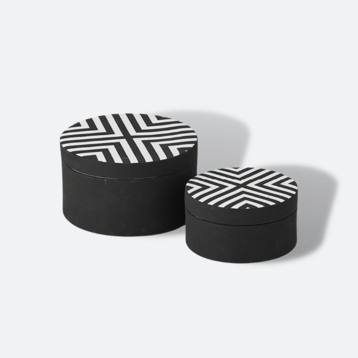 Chevron Round Box - Black & White - Large