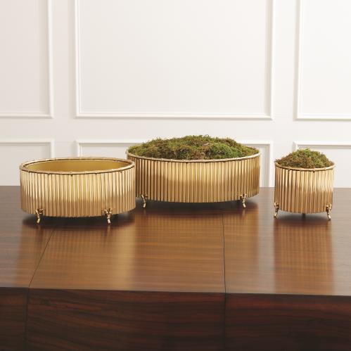 Corrugated Bamboo Cachepot - Brass - Medium