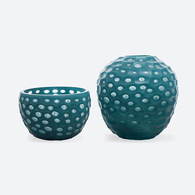 Aqua Chiseled Spotted Glass Vase