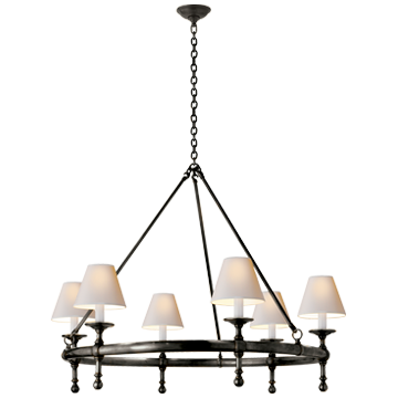 Classic Ring Chandelier in Bronze with Natural Paper Shades