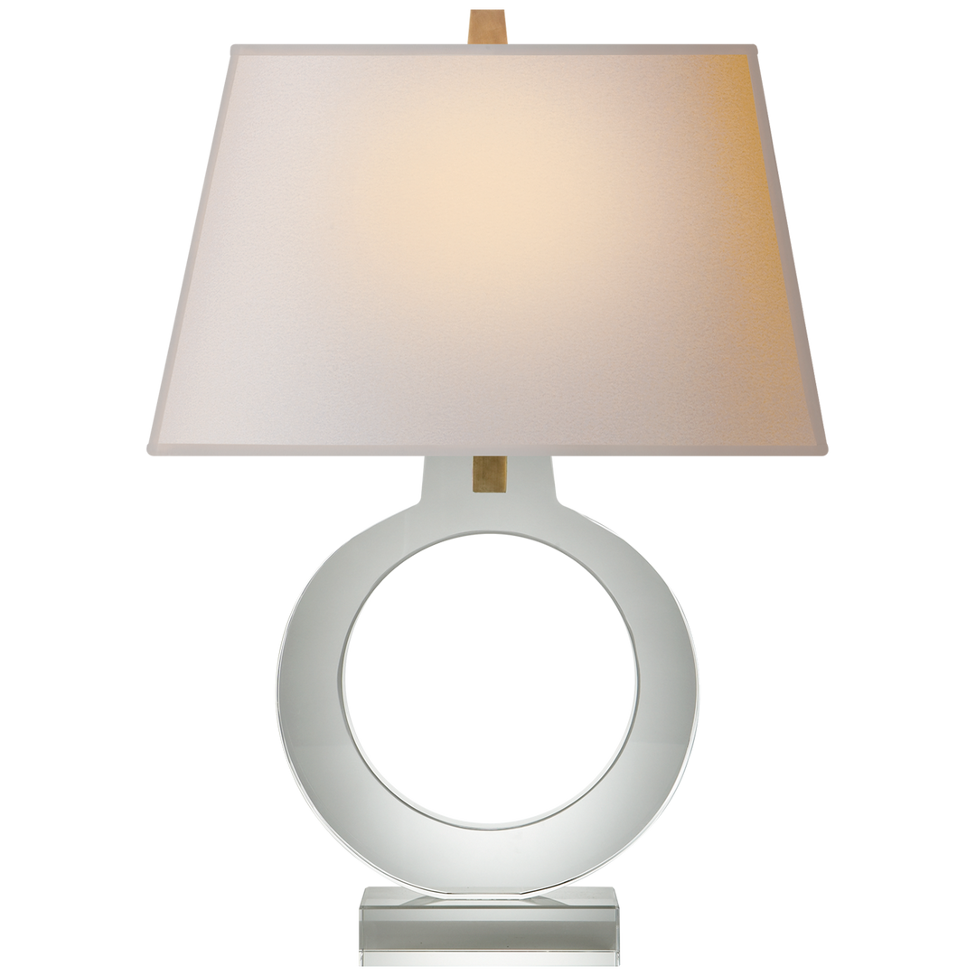 Ring Form Large Table Lamp in Crystal with Natural Paper Shade