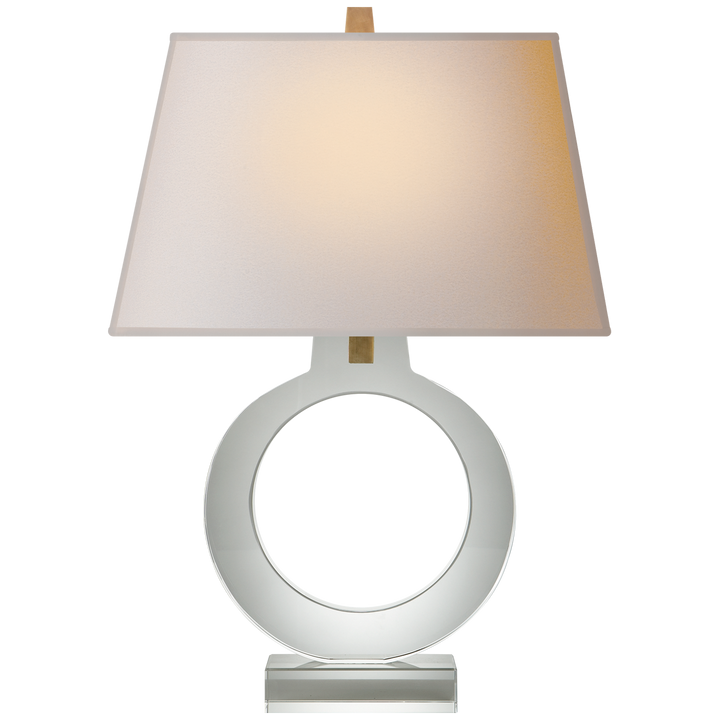 Ring Form Large Table Lamp in Crystal with Natural Paper Shade